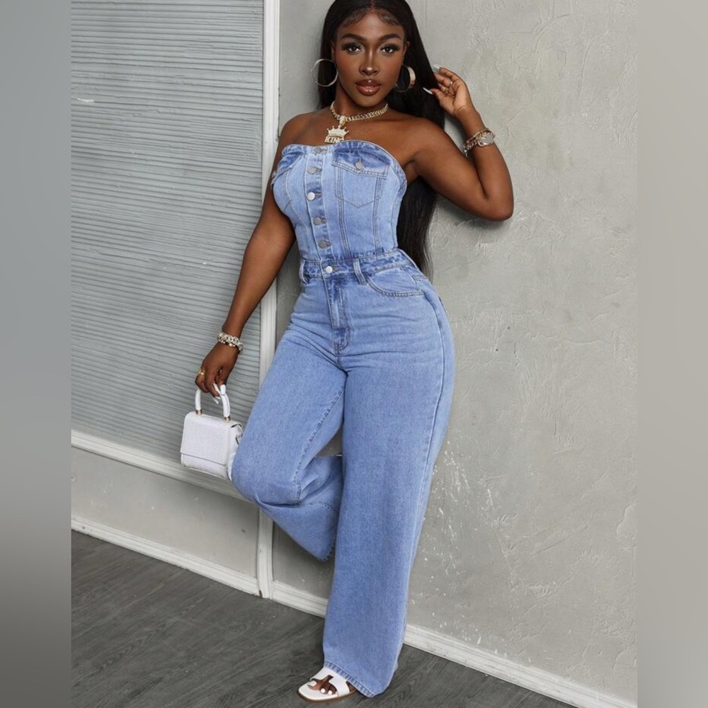 Stylish Blue Denim Jumpsuit - Picture 6 of 6